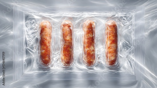 Artistic and Minimalist Depiction of Succulent Cocktail Sausages in Sleek Vacuum Packaging Emphasizing Culinary Finesse