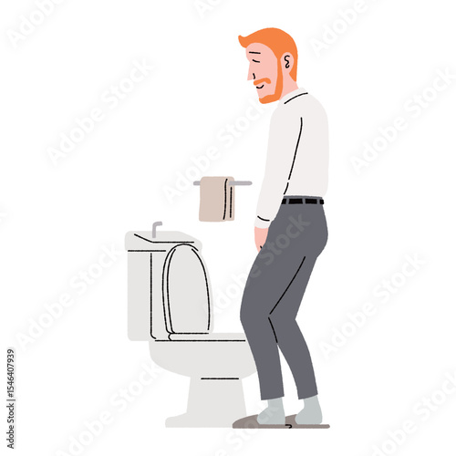 リラックスした男性が気持ちよく便器を使う