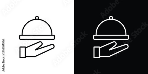 Hand holding tray icon in black. flat graphic vector icon