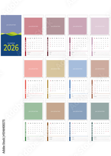 Calendar 2026 Photographic Template in English, 12 pages + cover, size A3 - italian holidays