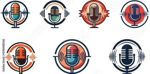 podcast mic logo set vector illustration