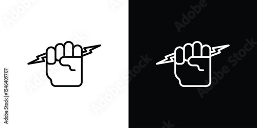 Hand with Power icon in black. flat graphic vector icon