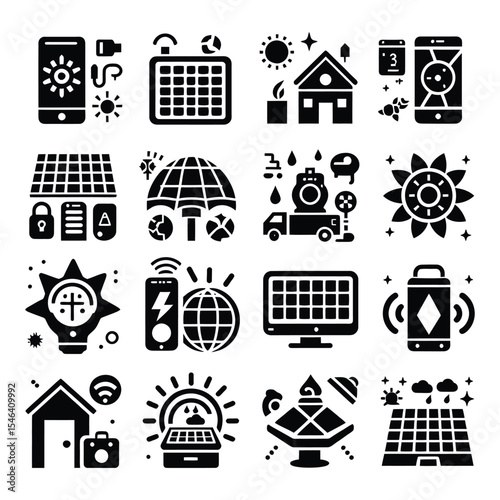 Solar energy icons set silhouette