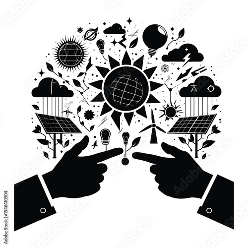 Renewable energy sources global concept silhouette
