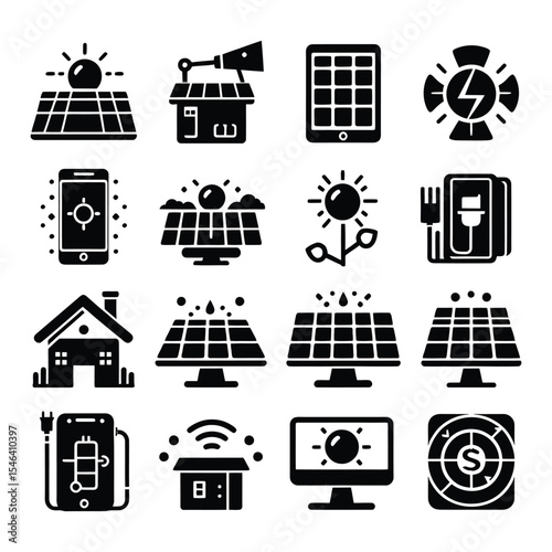 Solar energy icons set silhouette