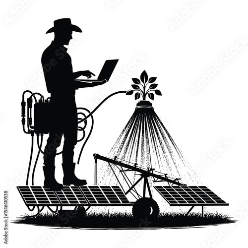 Farmer using technology for sustainable agriculture silhouette
