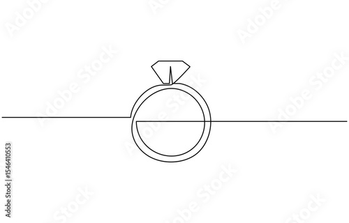 Continuous line drawing. Wedding rings. Black isolated on white background. Hand drawn vector illustration, Wedding ring line art style vector illustration.