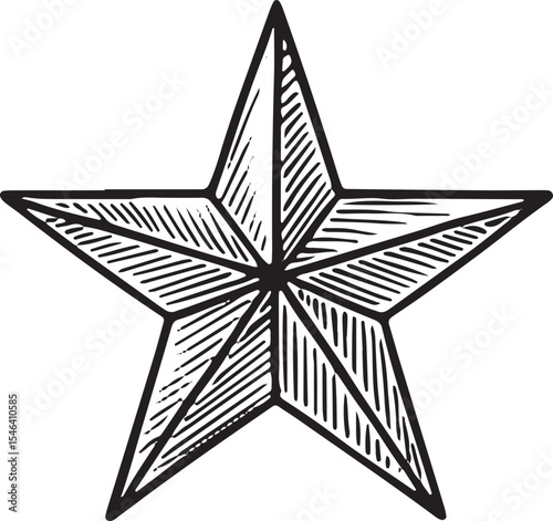 A bold five-pointed star, drawn in classic black-and-white woodcut, symbolizing American unity, guidance, and patriotic design