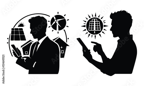 Renewable energy smart home management silhouette