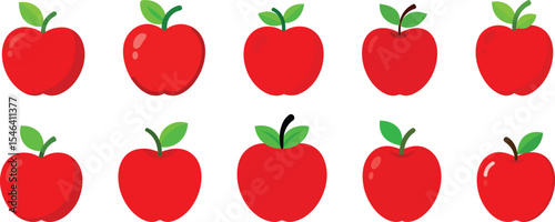 Minimalist red apple fruit logo set vector illustration