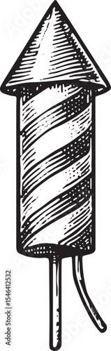 Bursting fireworks in the sky, illustrated in vintage woodcut style, representing American celebrations and Independence Day joy