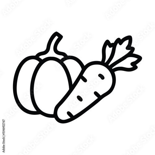 Set of Nine Hand Drawn Vegetables Line Icons