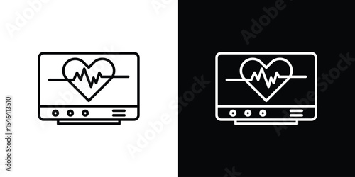 Heart rate monitor icon in black. flat graphic vector icon