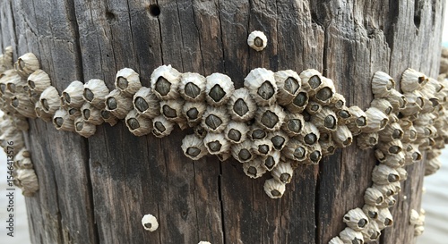 Barnacles on weathered wood