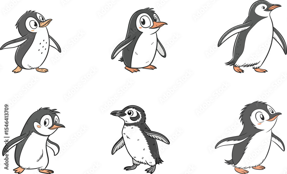 Obraz premium baby penguin cartoon set vector illustration