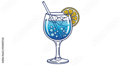 Isolated Blue Cocktail with Lemon Slice