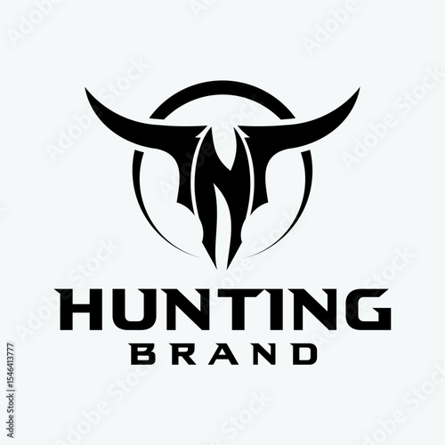 Skull cow head logo in the shape of the letter N with horn logo design, inspiration, vector illustration