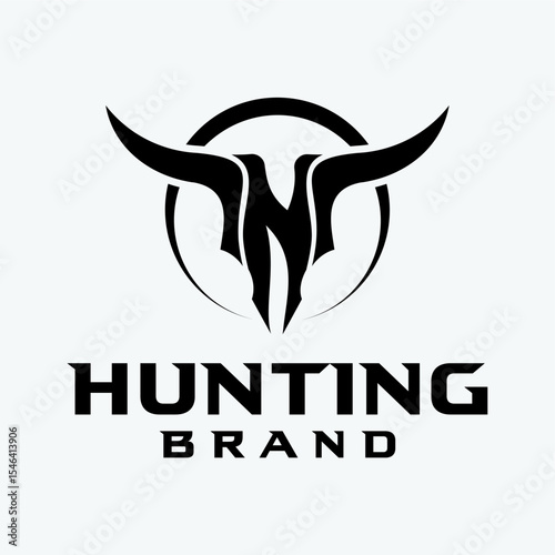 Skull cow head logo in the shape of the letter N with horn logo design, inspiration, vector illustration