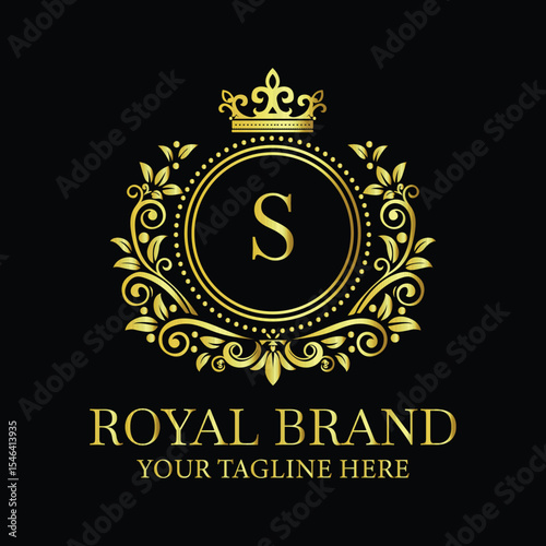 Golden gold medal vector illustration on a black background for anniversary celebration or business recognition LOGO S