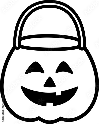 Black Halloween Candy Bag Icon.
Halloween Pumpkin Candy Bucket outline isolated. 
Jack-o-Lantern Trick or Treat Bucket Vector.
Transparent background. SVG file.