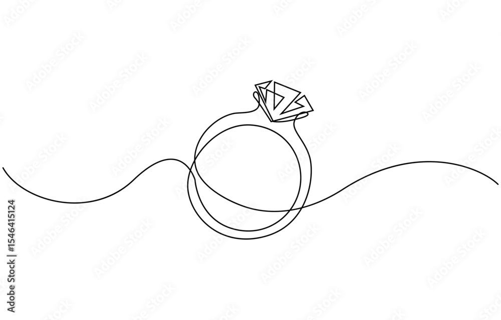 Obraz premium Continuous line drawing. Wedding rings. Black isolated on white background. Hand drawn vector illustration, Wedding ring line art style vector illustration.