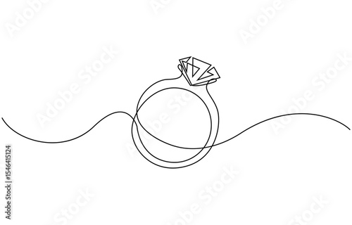Continuous line drawing. Wedding rings. Black isolated on white background. Hand drawn vector illustration, Wedding ring line art style vector illustration.