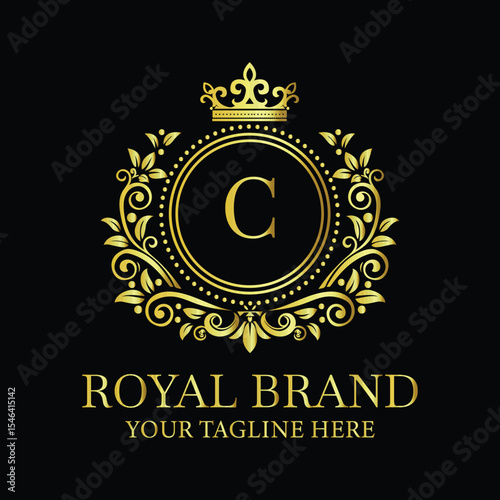 Golden gold medal vector illustration on a black background for anniversary celebration or business recognition LOGO C