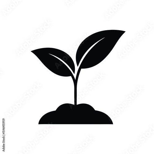 Simple Black Silhouette of a Young Plant Sprouting from Soil on White Background seedling 1