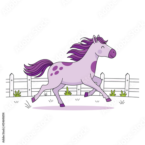 Whimsical Purple Horse Galloping Vector