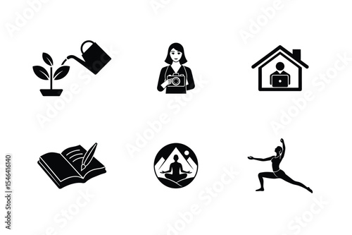 Collection of Lifestyle Icons Representing Hobbies Work and Wellness Activities