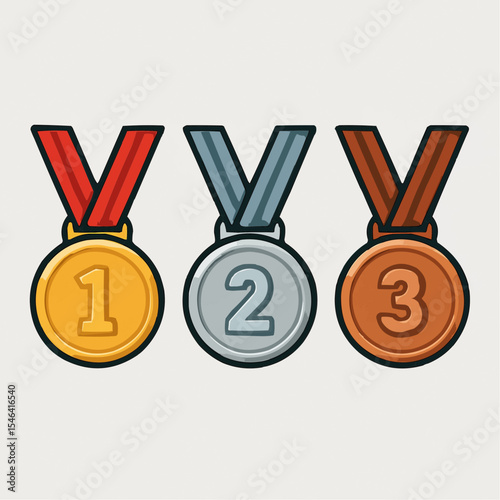 Gold, Silver, and Bronze Medals Award Icons Set for Victory, Achievement, and Success