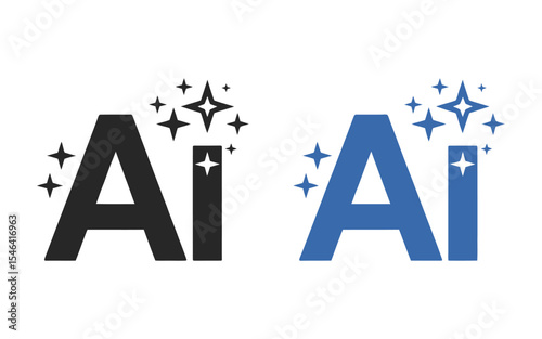 Generative AI logo icon magic sparkle stars symbol , Artificial intelligence sign. Vector ai generated icon blue logo