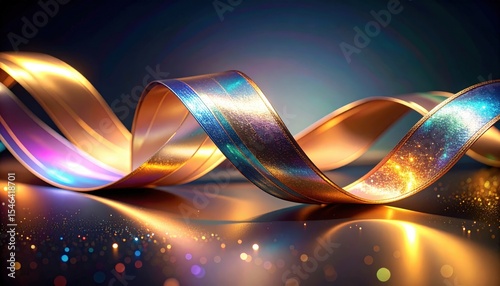 Gold And Iridescent Ribbon Design With Glitter