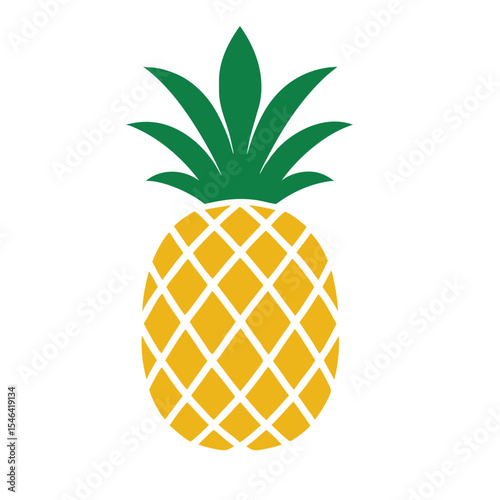Simple pineapple vector icon, flat design, minimal lines, vibrant yellow and green, isolated on a white background.