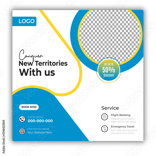 Travel and tour social media posts and web banner square design template