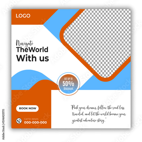 Travel and tour social media posts and web banner square design template