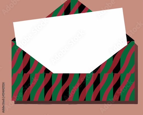 Decorative patterned envelope with a blank card on a colored background