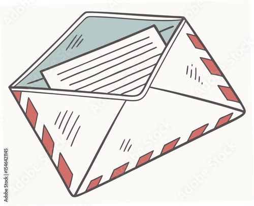 Hand-drawn envelope with a letter inside on a light background