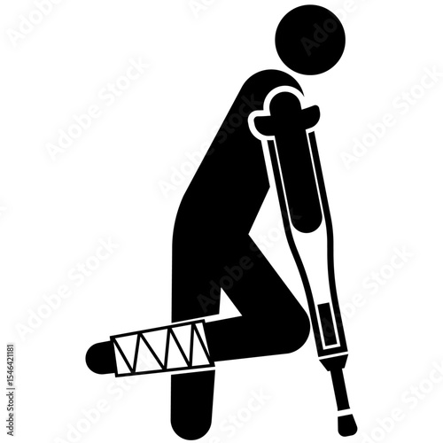 men walks with medical crutches icon
