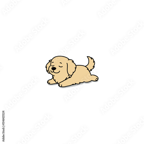 Cute golden retriever dog lying down with its eyes closed cartoon, looking peaceful and happy, vector illustration