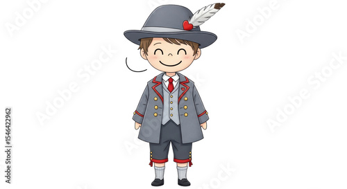 Isolated Smiling Boy in Traditional Bavarian Outfit