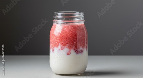 Layered Strawberry Smoothie in Glass Jar