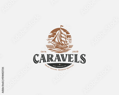 Vintage classic nautical sailboat maritime boat logo template