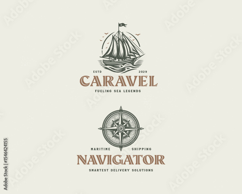 Vintage classic nautical sailboat maritime boat logo template