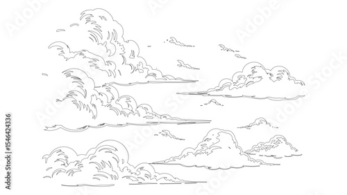 Detailed Vintage Cloud Drawing in Line Style