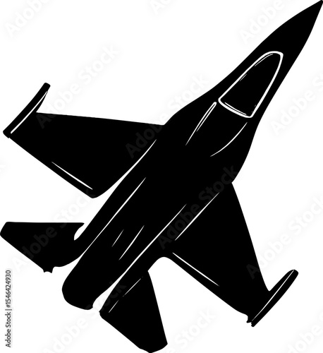 Fighter jet silhouette in a dynamic aerial position  