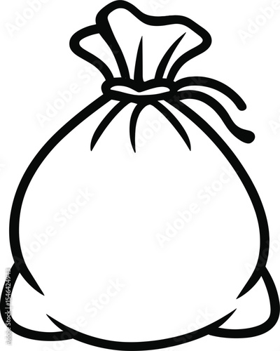 Drawn outline of a tied money bag in simple style  