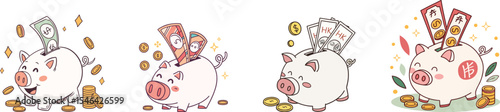 Piggy Bank Money Box set Vector illustration 