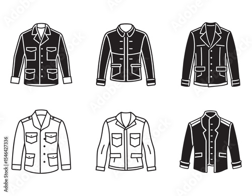 military jacket sketch icon line art vector illustration