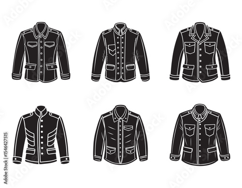 set of military jacket sketch icon silhouette vector illustration